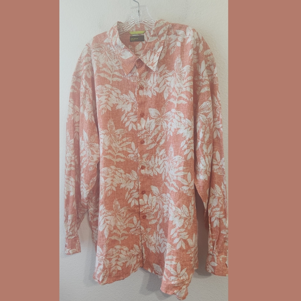 Havana Nines Mens Long Sleeve 100% Linen Orange Tropical Shirt 3X